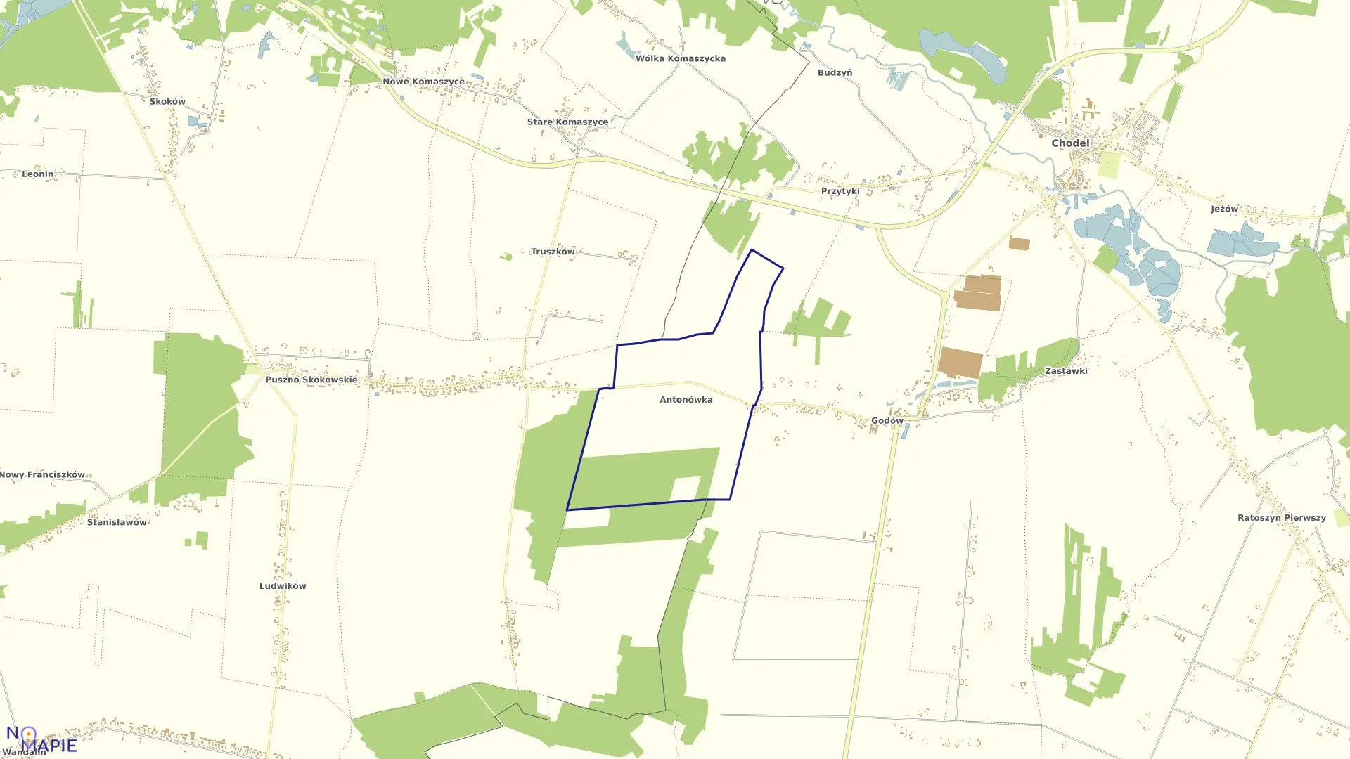 Mapa obrębu 02-ANTONÓWKA w gminie Chodel