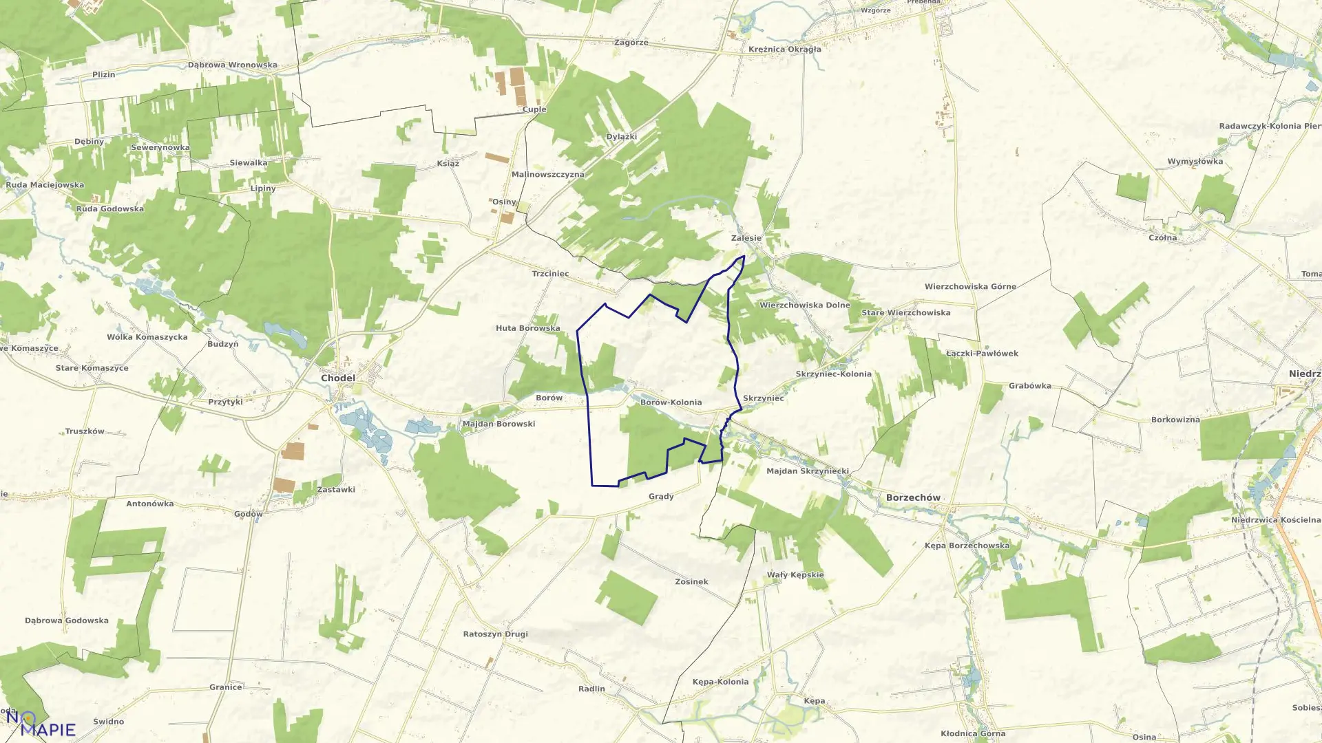 Mapa obrębu 04-BORÓW-KOLONIA w gminie Chodel