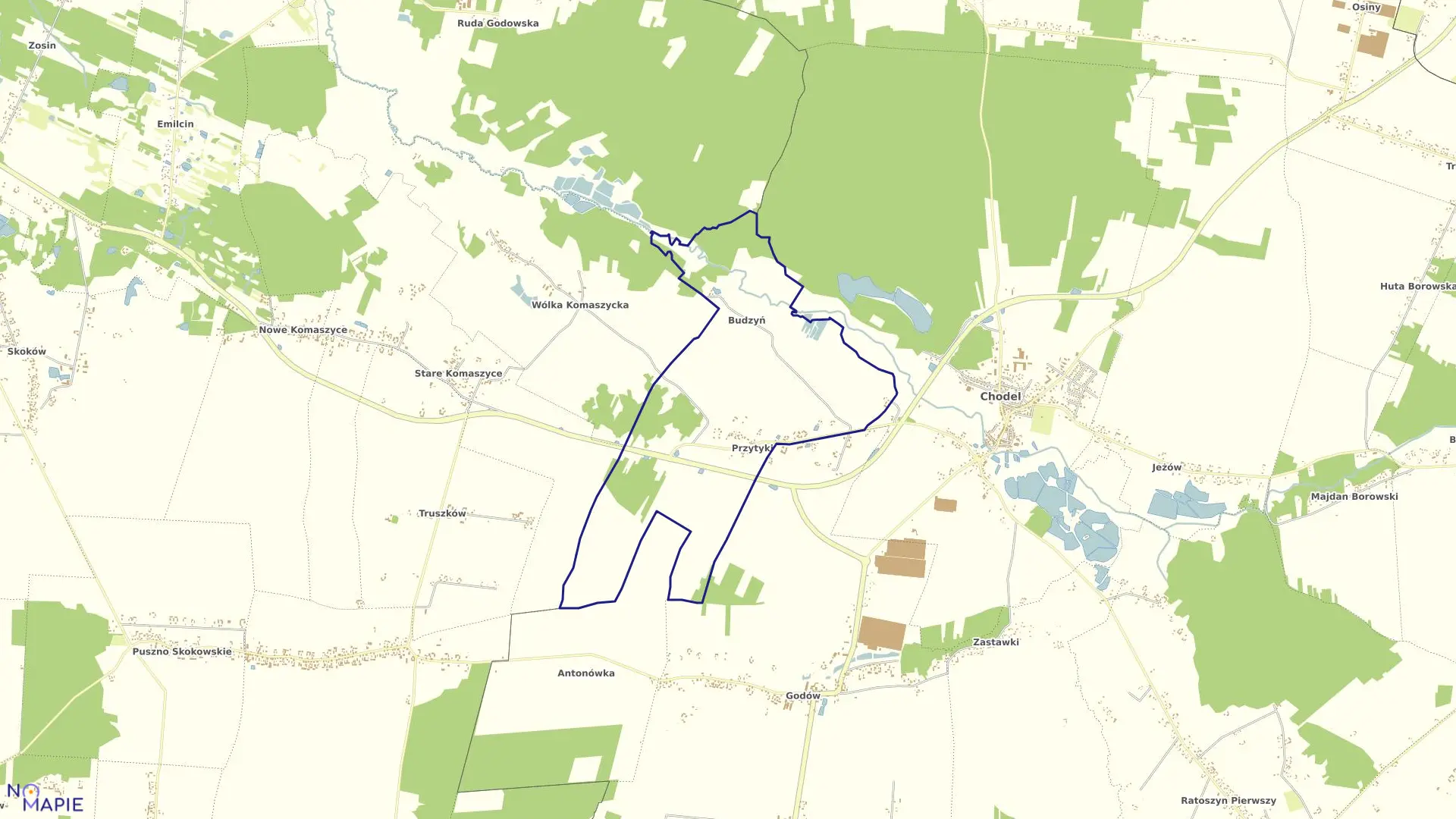 Mapa obrębu 05-BUDZYŃ w gminie Chodel