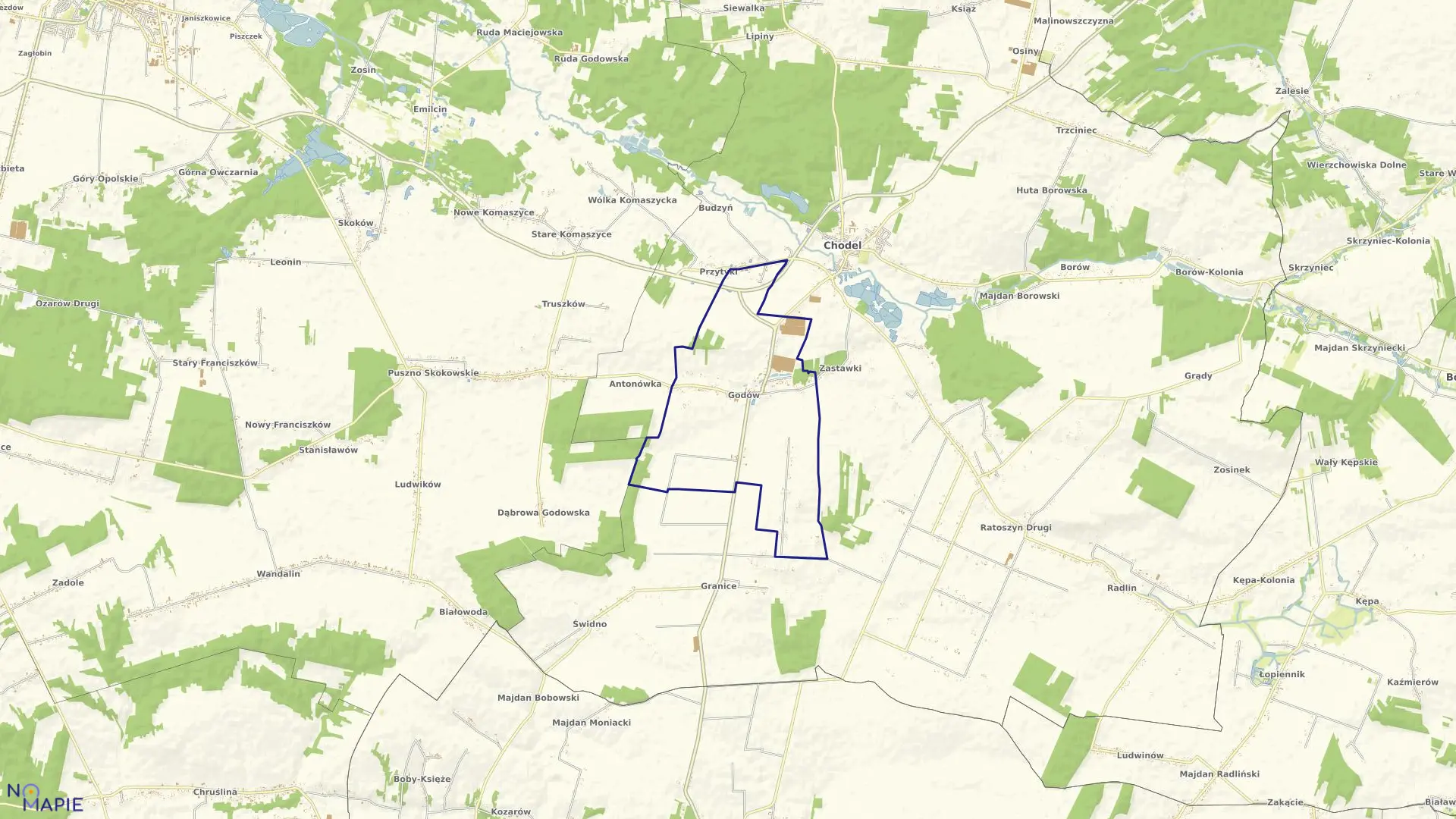 Mapa obrębu 07-GODÓW w gminie Chodel