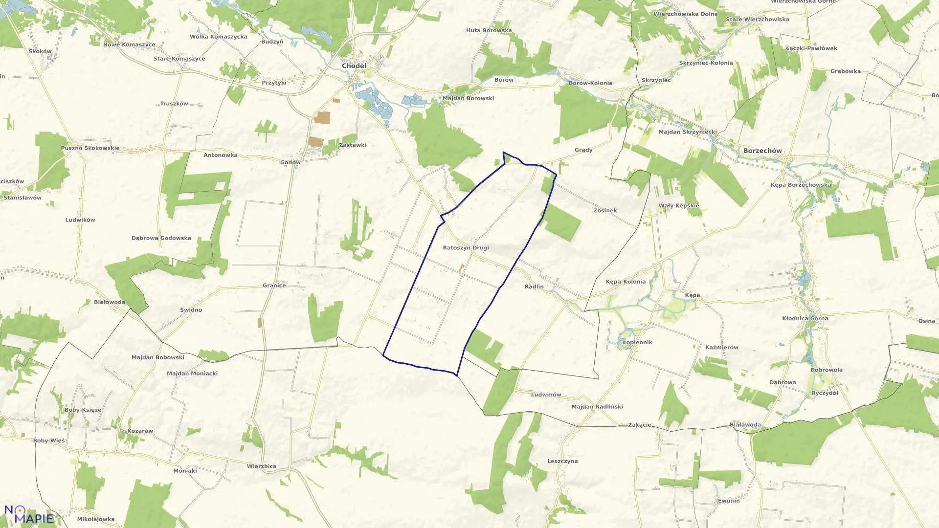 Mapa obrębu 18-RATOSZYN DRUGI w gminie Chodel